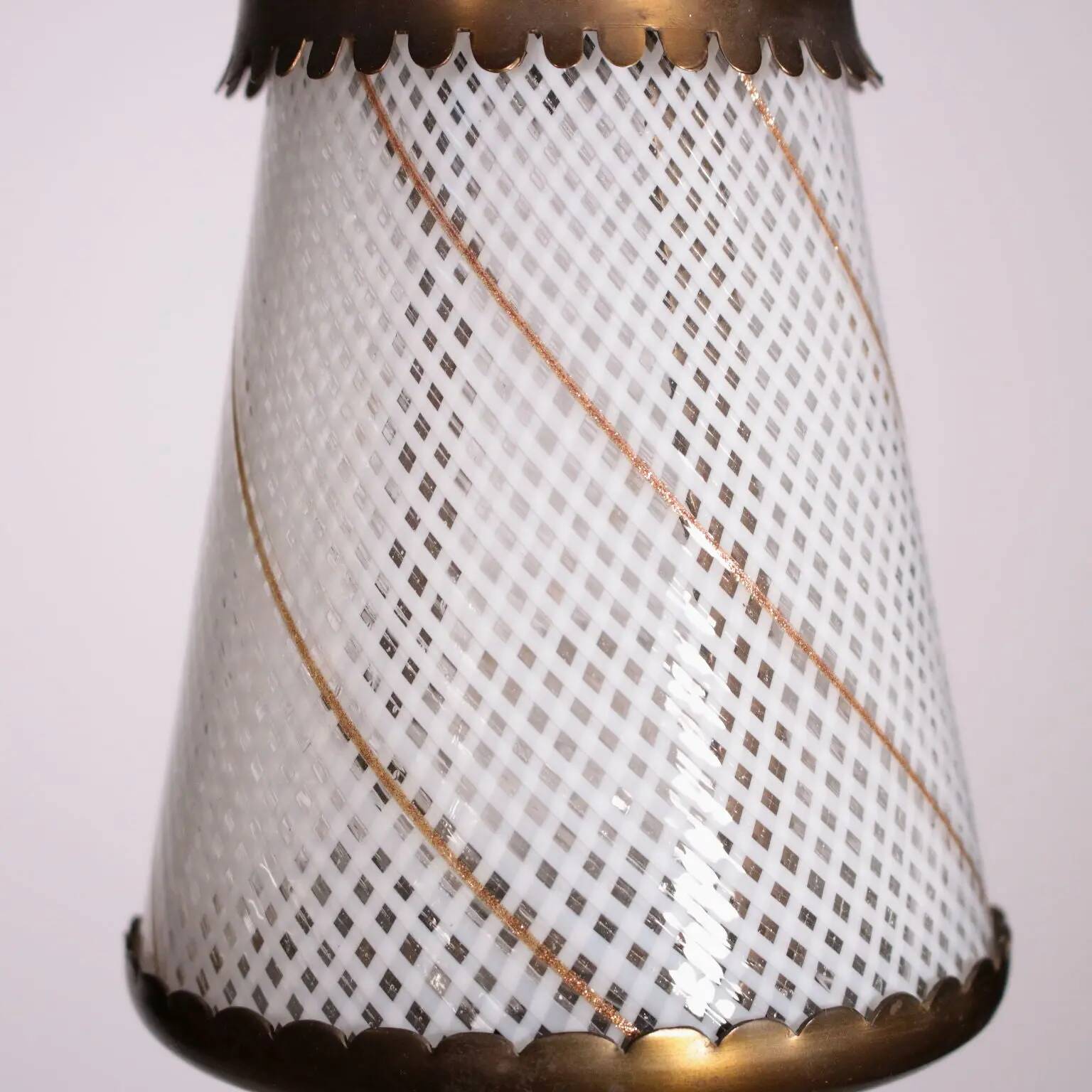 Brass and filigree glass ceiling light, Italian production from the 1940s.