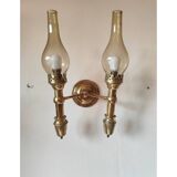 2-light wall light in brass and glass tulips