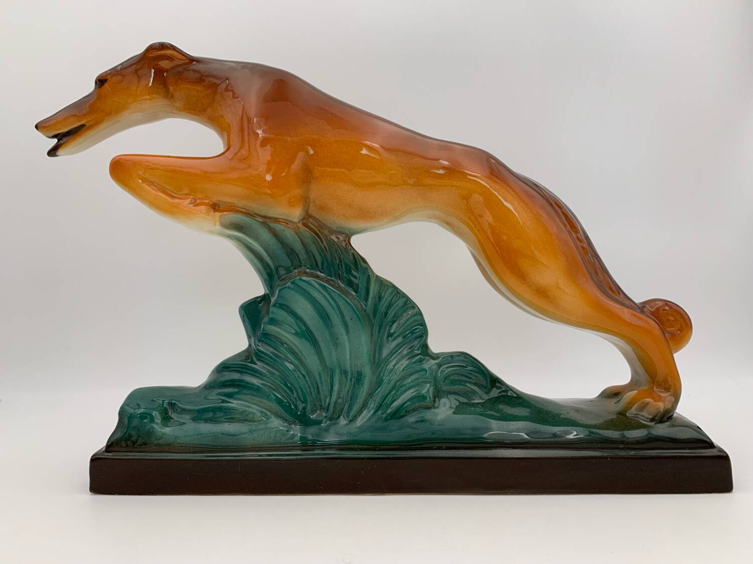 Sainte Radegonde Art Deco earthenware greyhound, 1930s