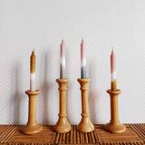 Set of Scandinavian walnut coil candle holders