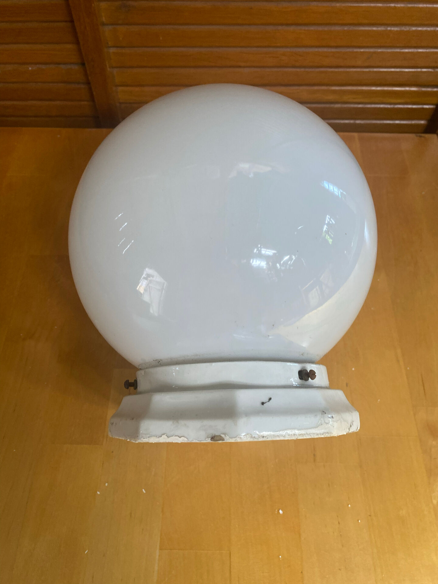 Antique Ceiling Light White Opaline Ball + Porcelain Support