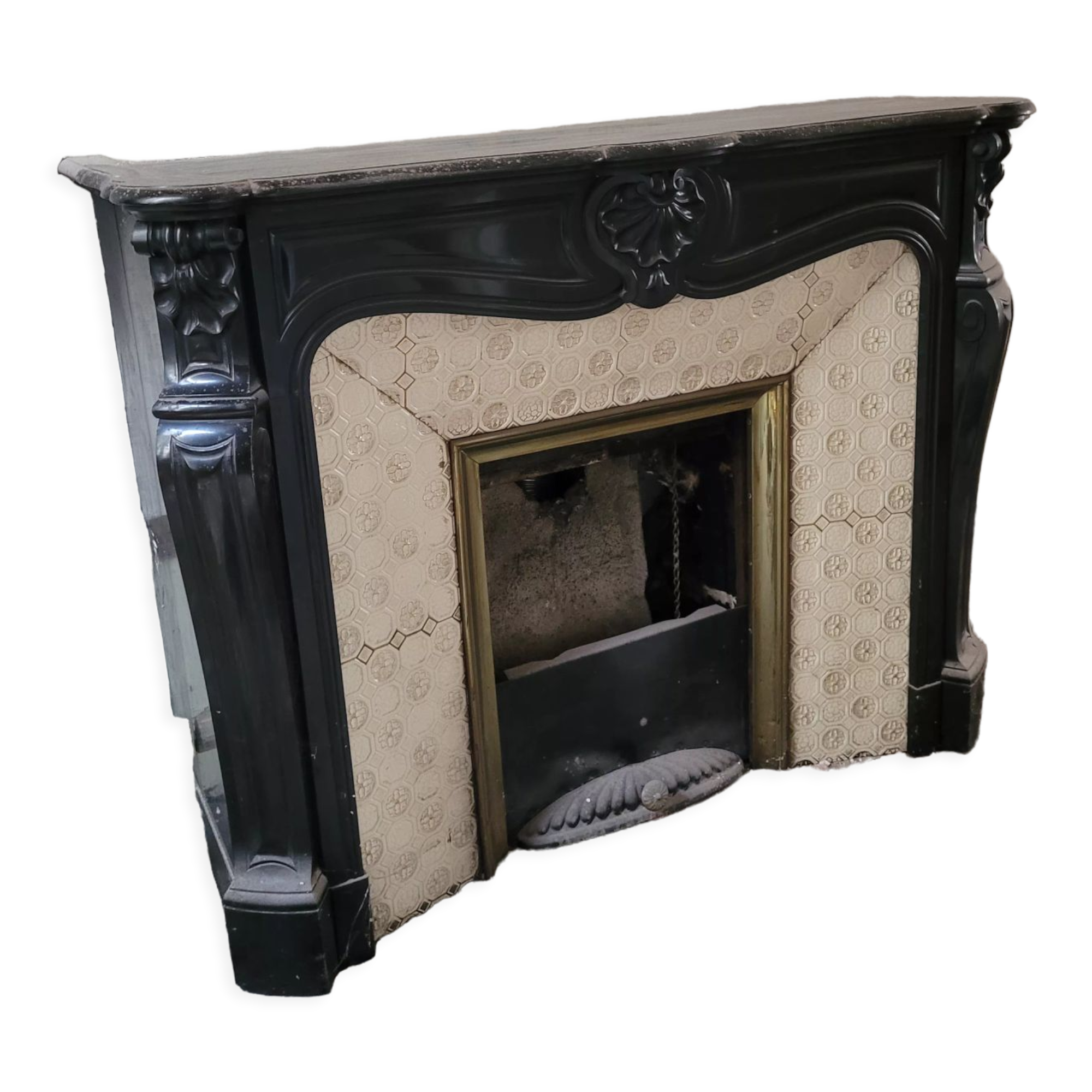 Louis XV style fireplace in black marble