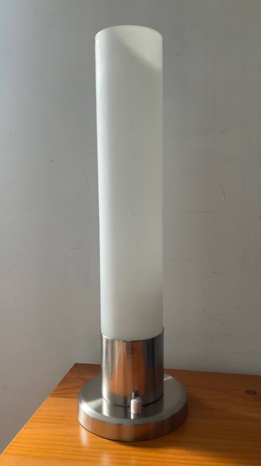 Vintage lamp in opaline and brushed aluminum