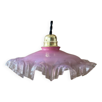 Suspension rose en verre ancienne