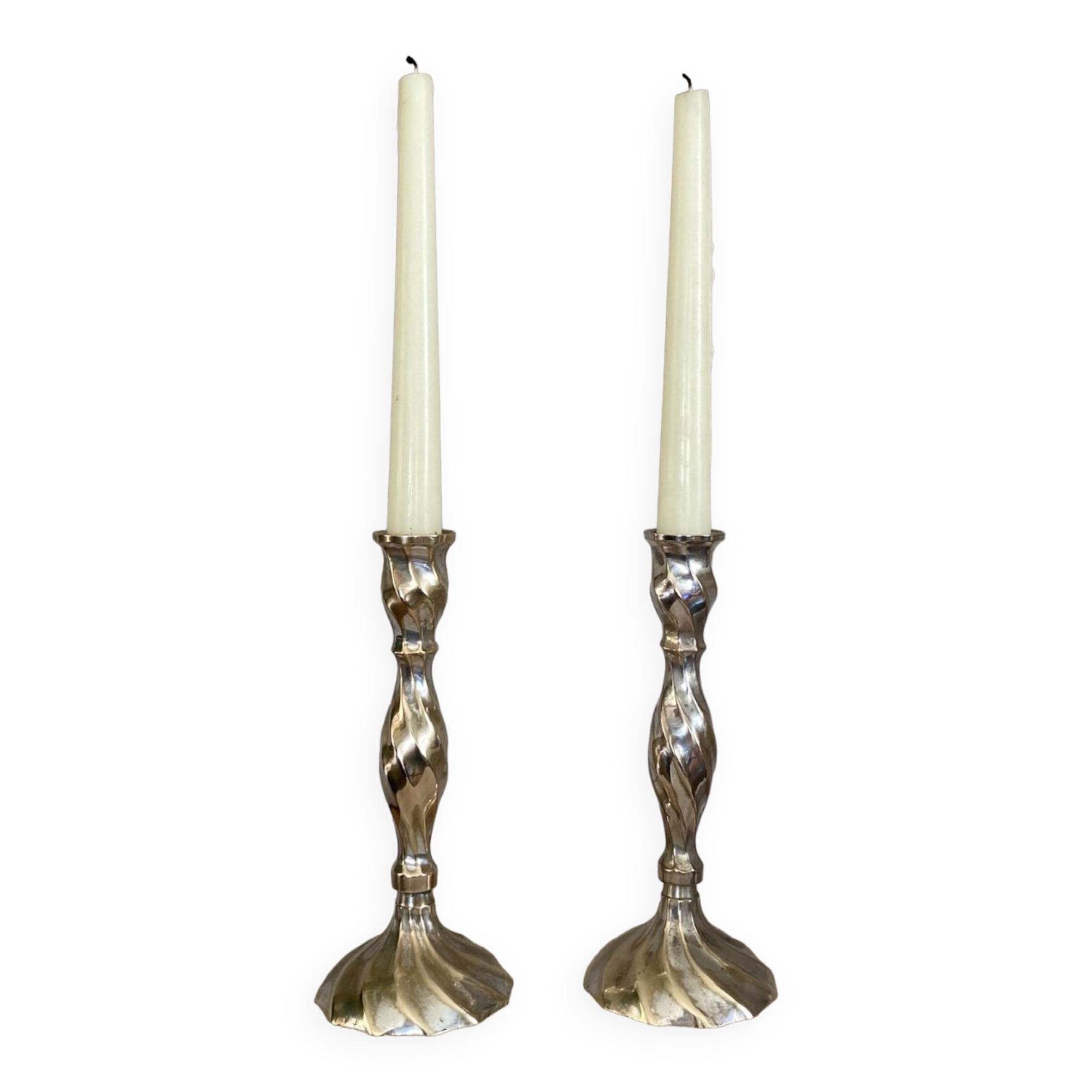 Twisted candlesticks in silver brass early twentieth century
