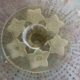 Grande Coupe a fruits en verre et verre dépoli, jaune, motif floral