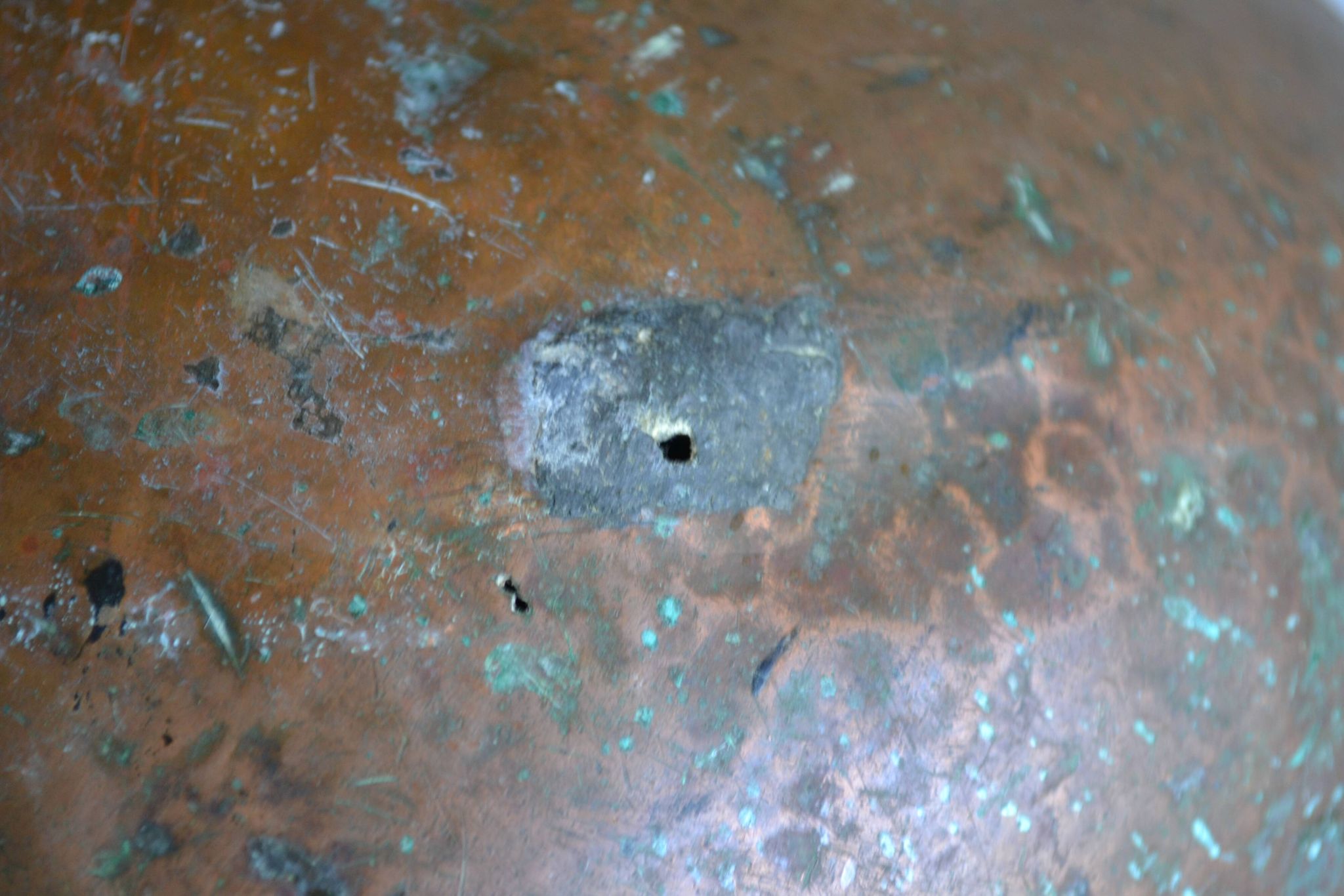 ancien grand coquemar en cuivre rouge