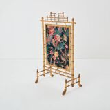 Decorative gilded wood fire screen faDecorative gilded wood fire screen bamboo and silk style 1960s