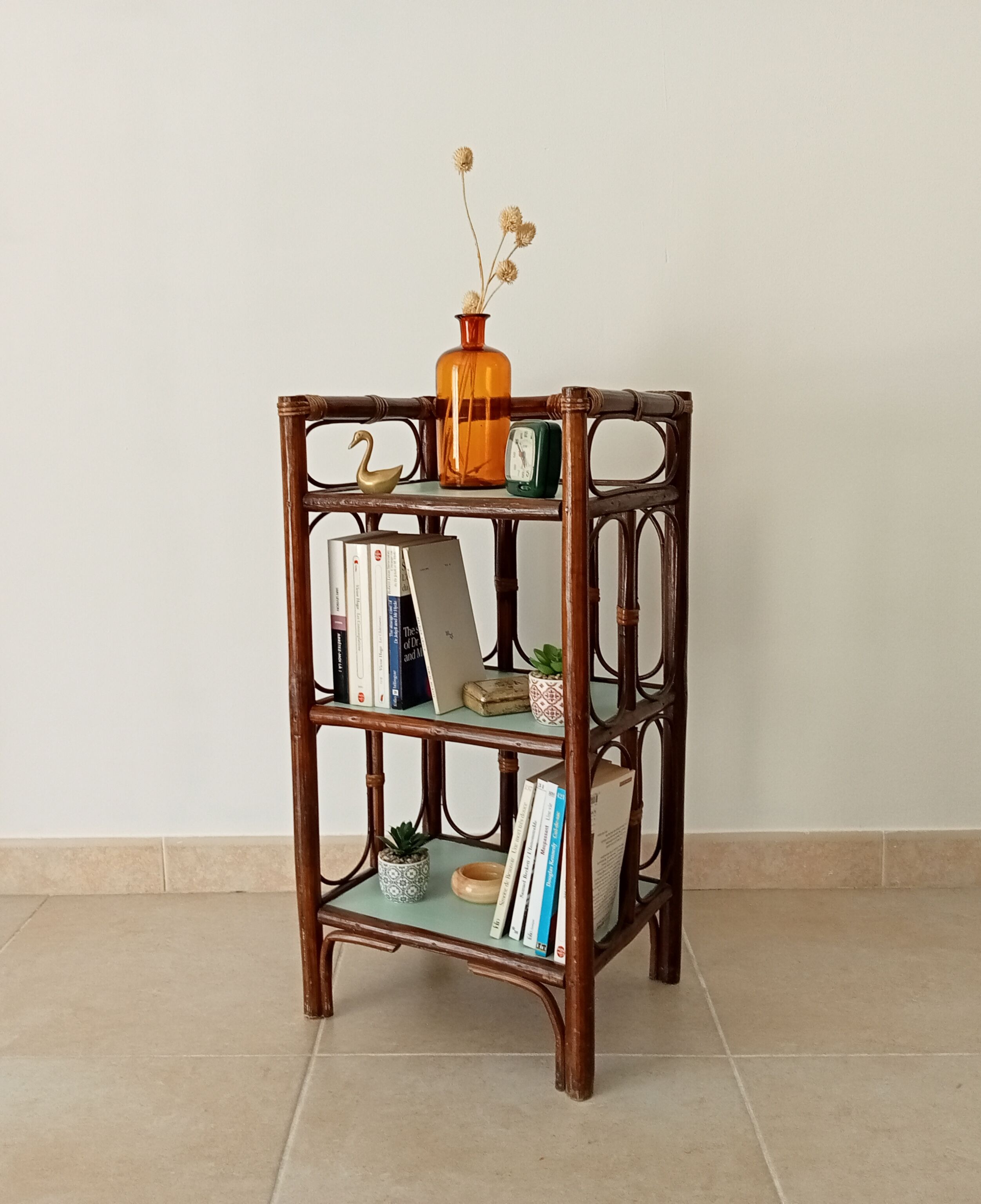 Vintage stand shelf in bamboo and rattan