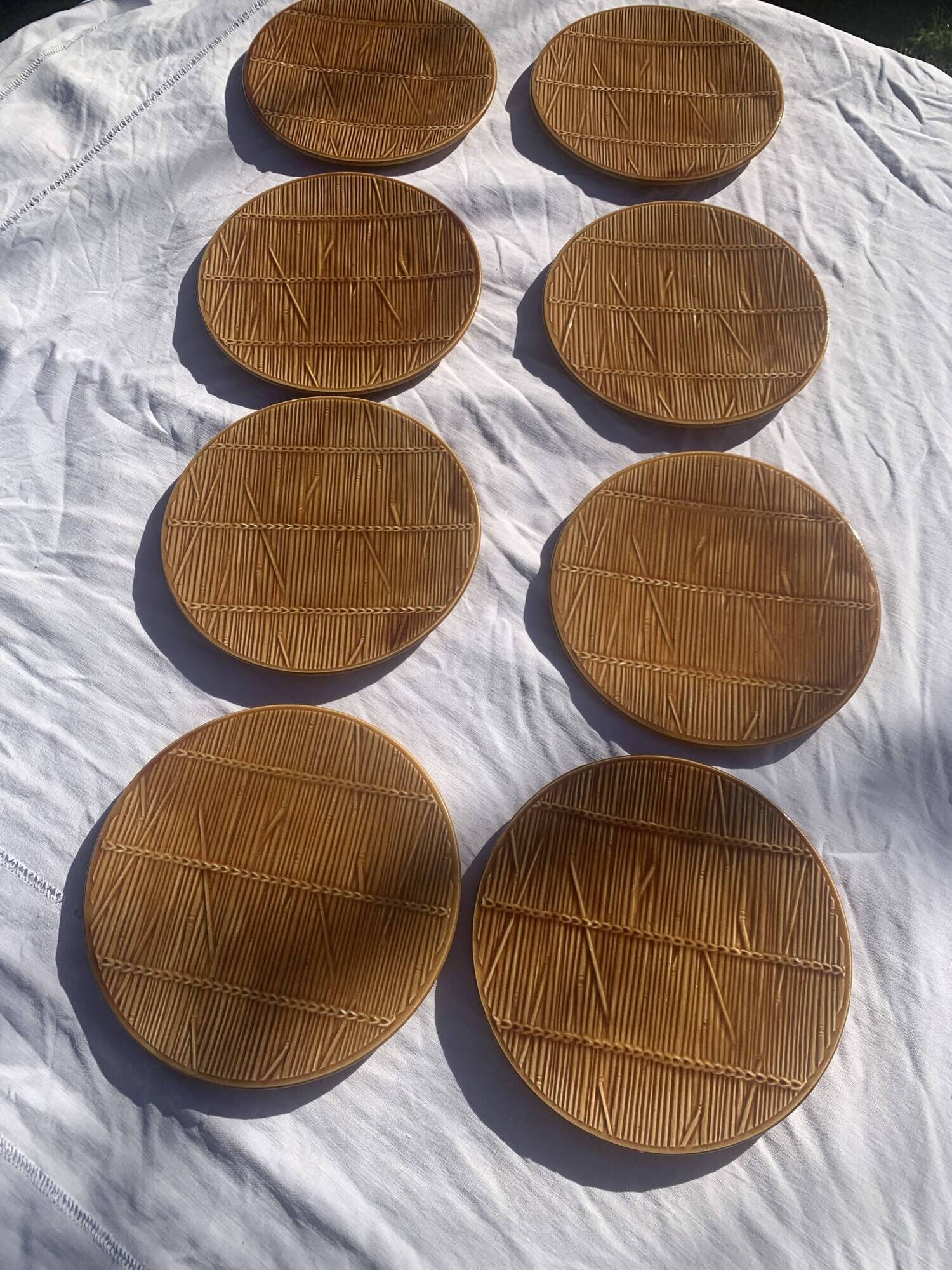 9 plates in straw slurry val d or creation made in france vintage