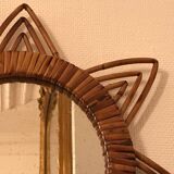 Ancien miroir rotin triples boucles vintage