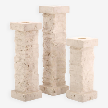 Set of 3 Marble Art Marta travertine column candle holders