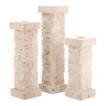 Set de 3 bougeoirs colonnes en travertin Marble Art Marta
