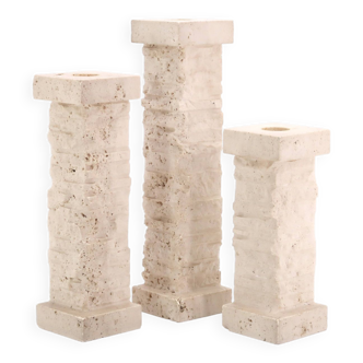 Set of 3 Marble Art Marta travertine column candle holders