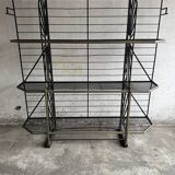 Large Black Powder-Coated Metal Industrial Baker's Rack — Three-Tier Display and Storage Unit, Brass Trim