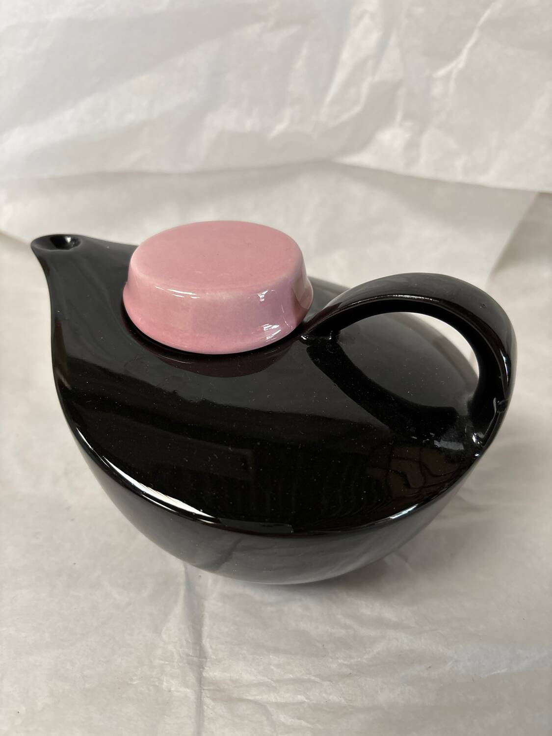 Vintage black and pink ceramic teapot