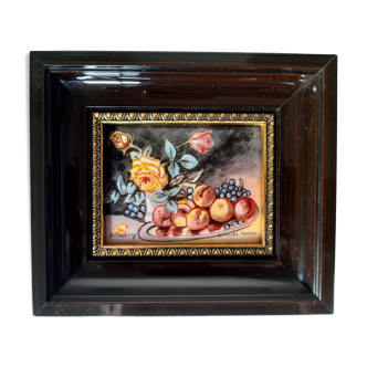 Limoges enamel frame flowers and fruit platter
