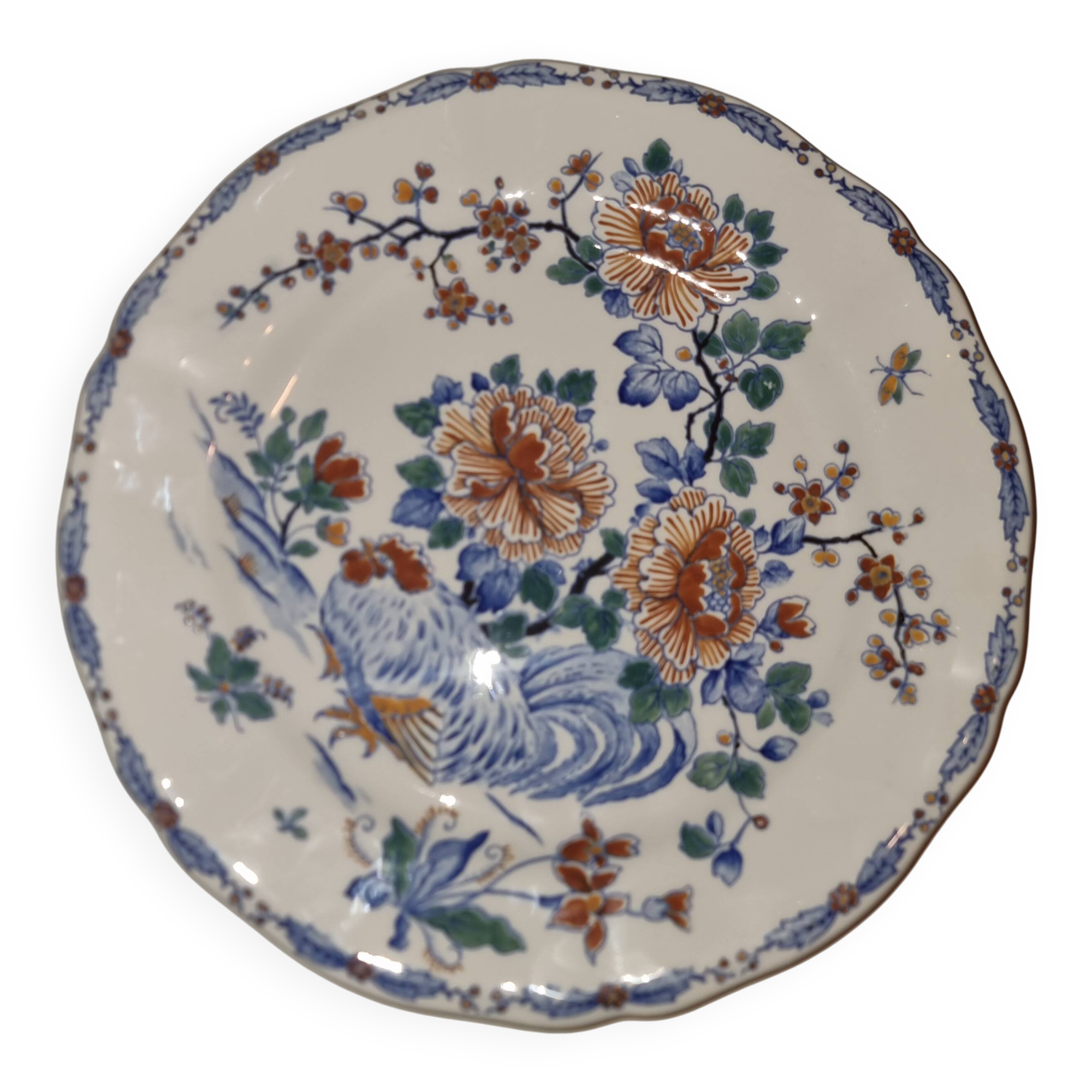 Gien rooster and peony plate