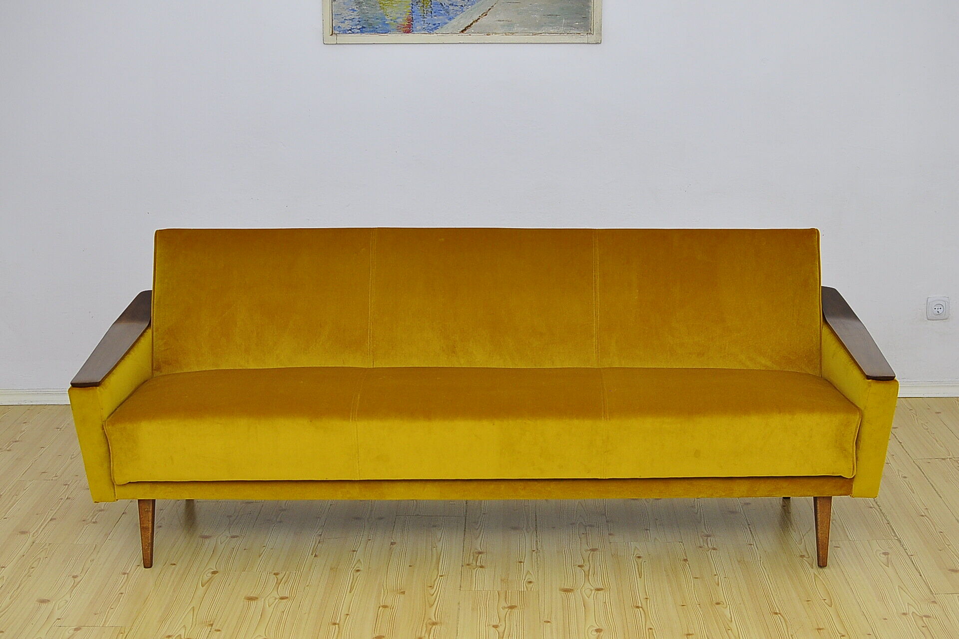Mid-century yellow velvet sofa, 1960s