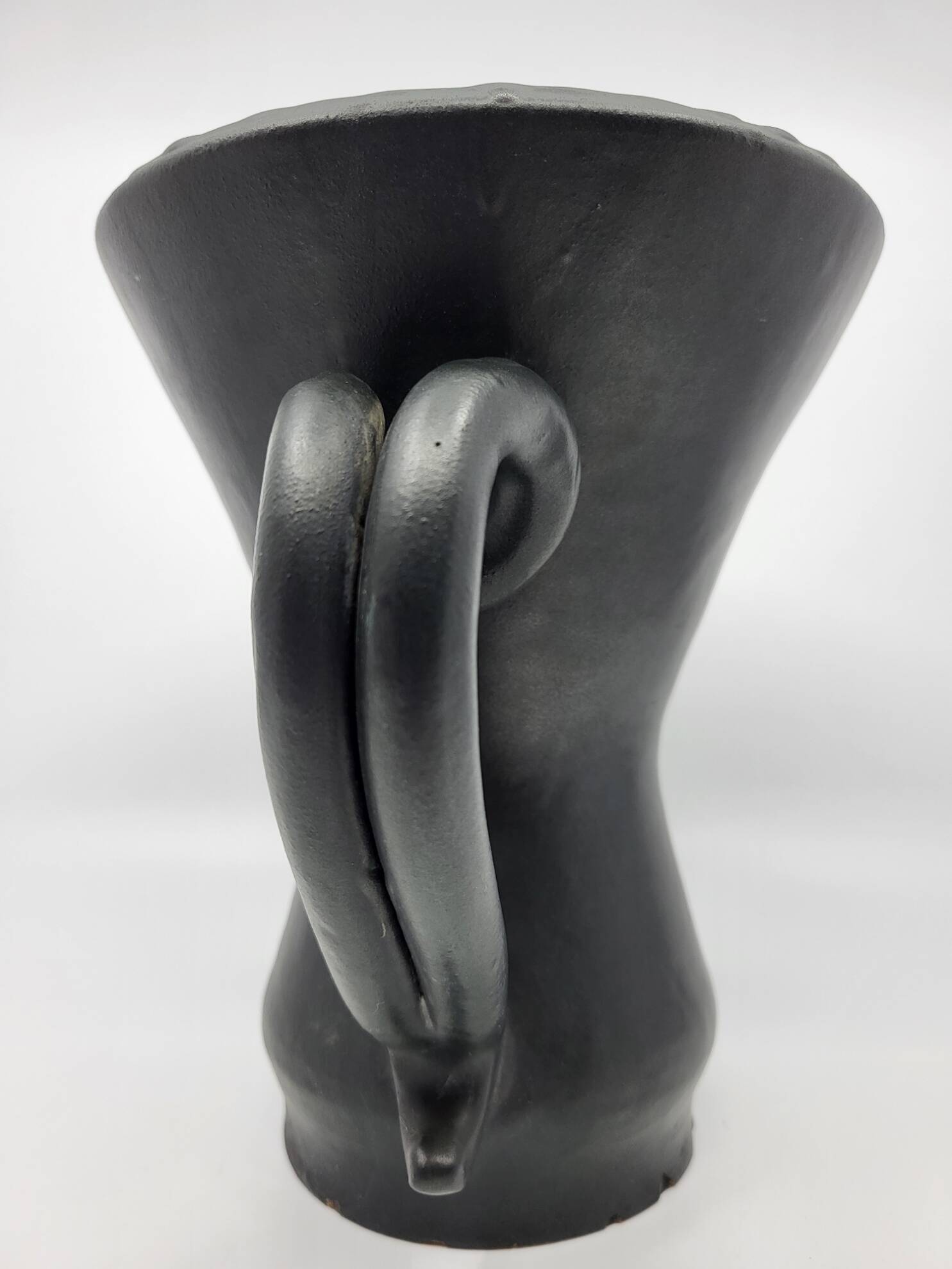 Jean Austruy Black Ceramic Ear Vase French 1950s Vintage