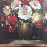 Oil Painting On Canvas FREDERICK Still Life Flowers + Wood Frame #A770