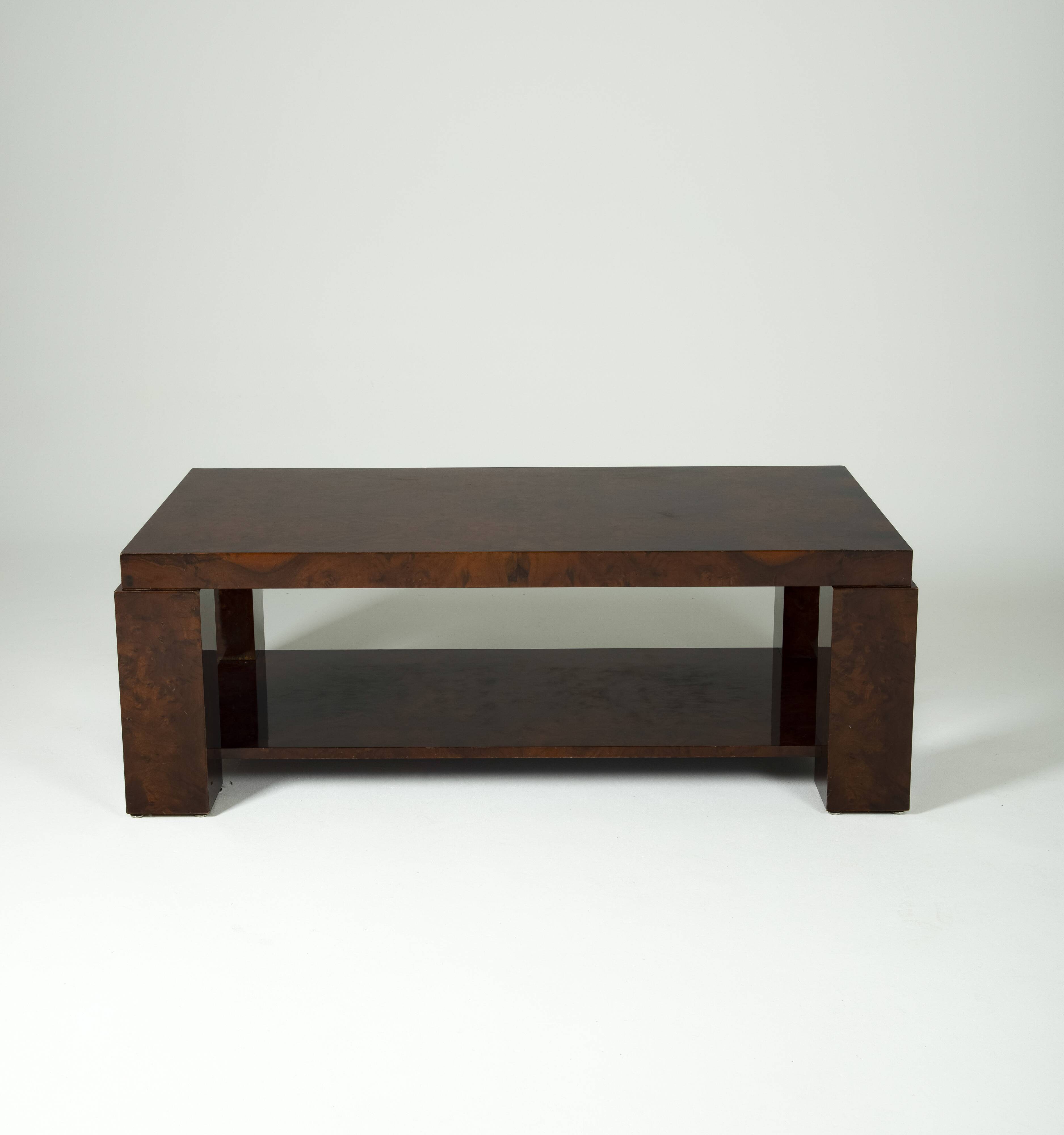 Lacquered elm magnifying glass coffee table, 1970s