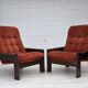 Chauffeuse danoise en velours orange-rouge et chêne, années 1970