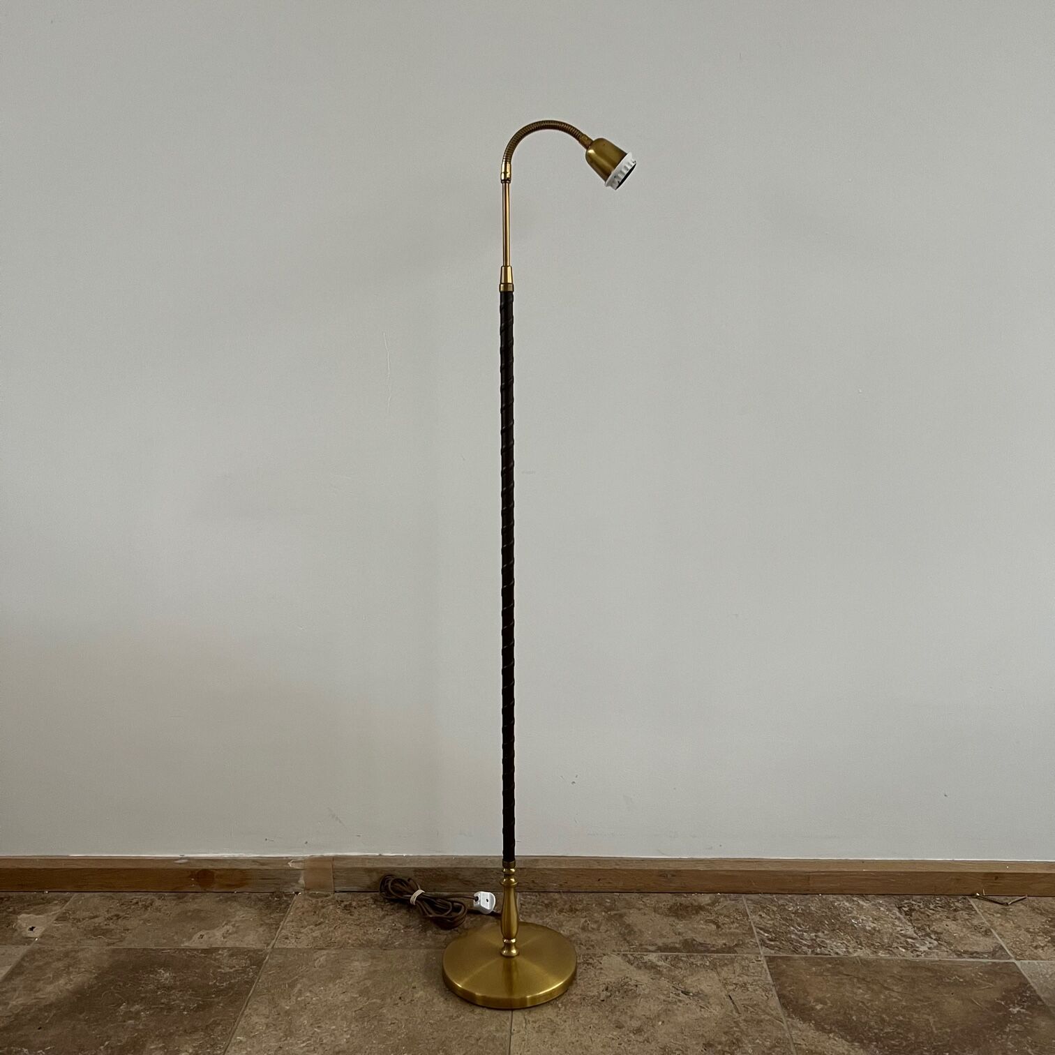 Danish Mid-Century Leather and Brass Adjustable Floor Lamp