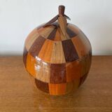 Antique Coconut Ice Bucket Wood Marquetry 1950s Vintage