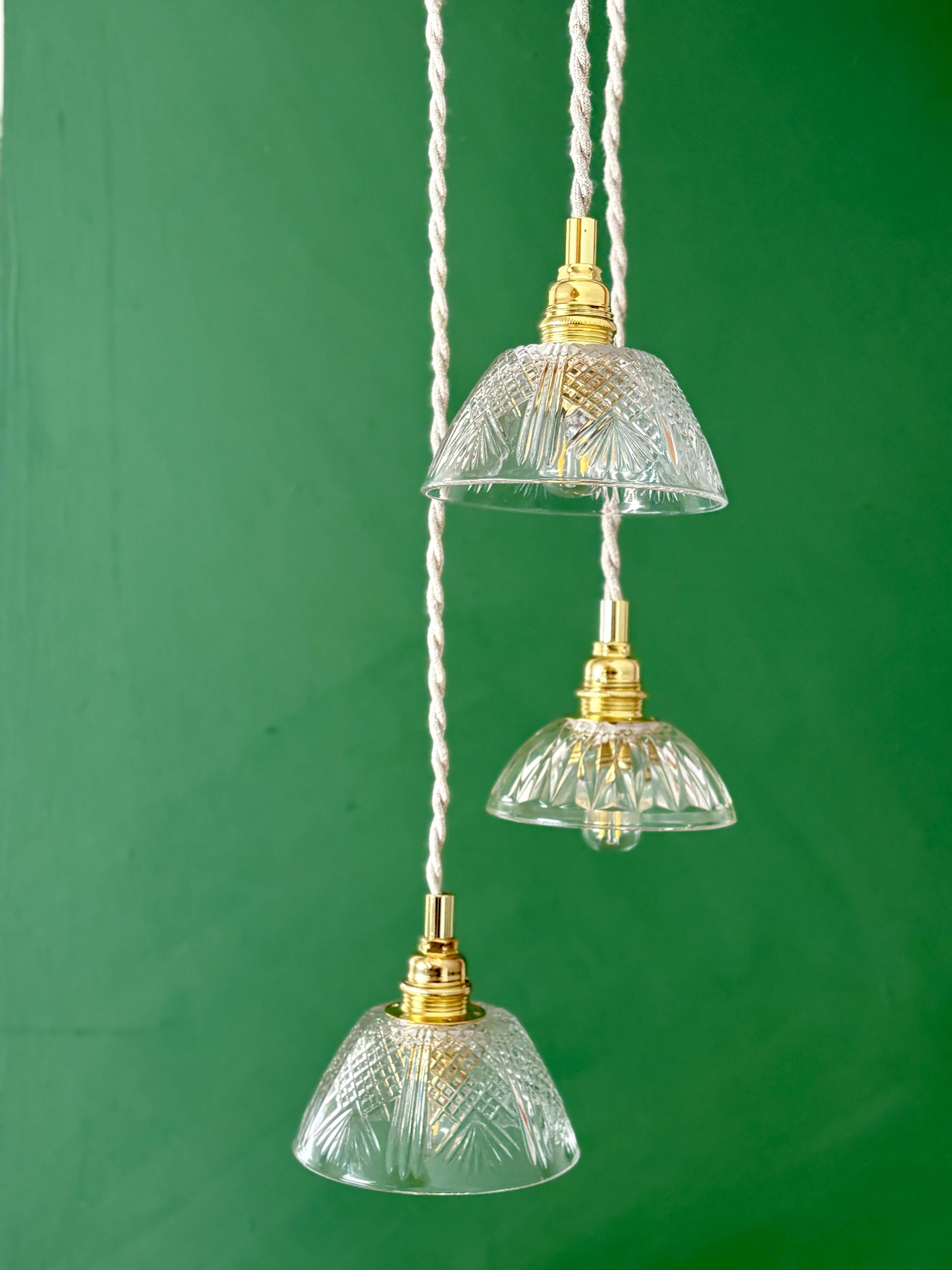 Suspension triple vintage glass chandelier - tableware collection