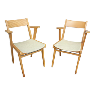 Pair of 60s bridge armchairs with compass feet