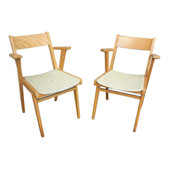 Pair of bridge armchairs 60s with compass feet