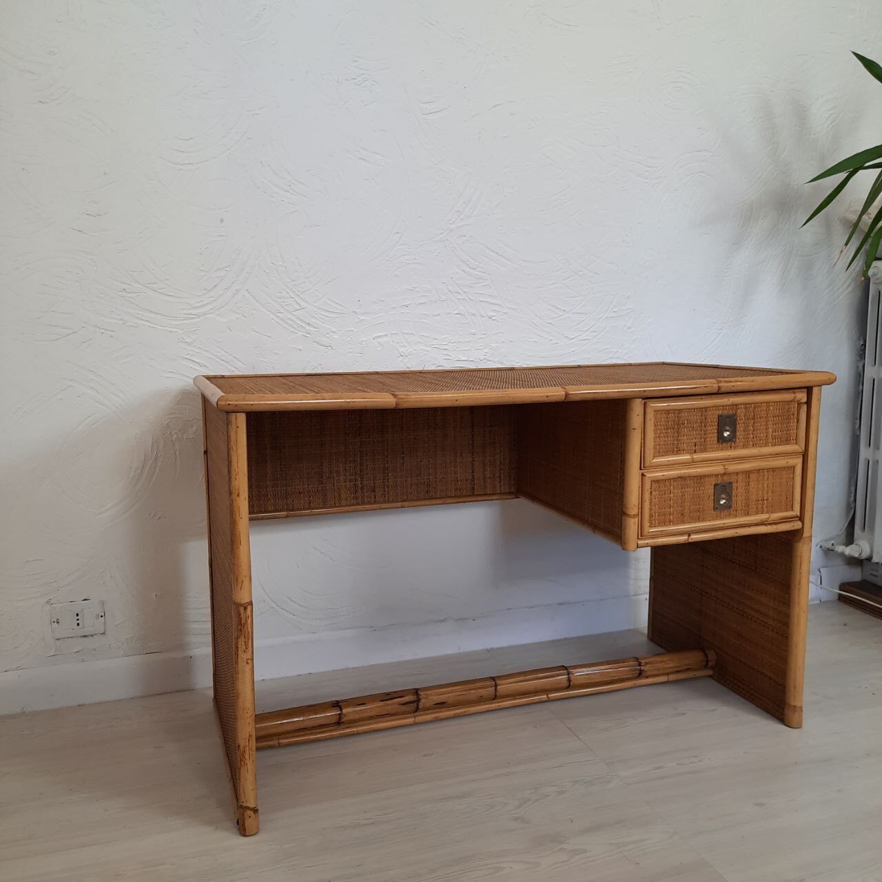 Pair of wicker and bamboo desks, Dal Vera, vintage