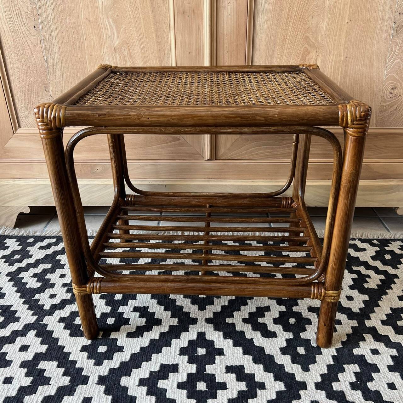 Small vintage table - rattan & canework