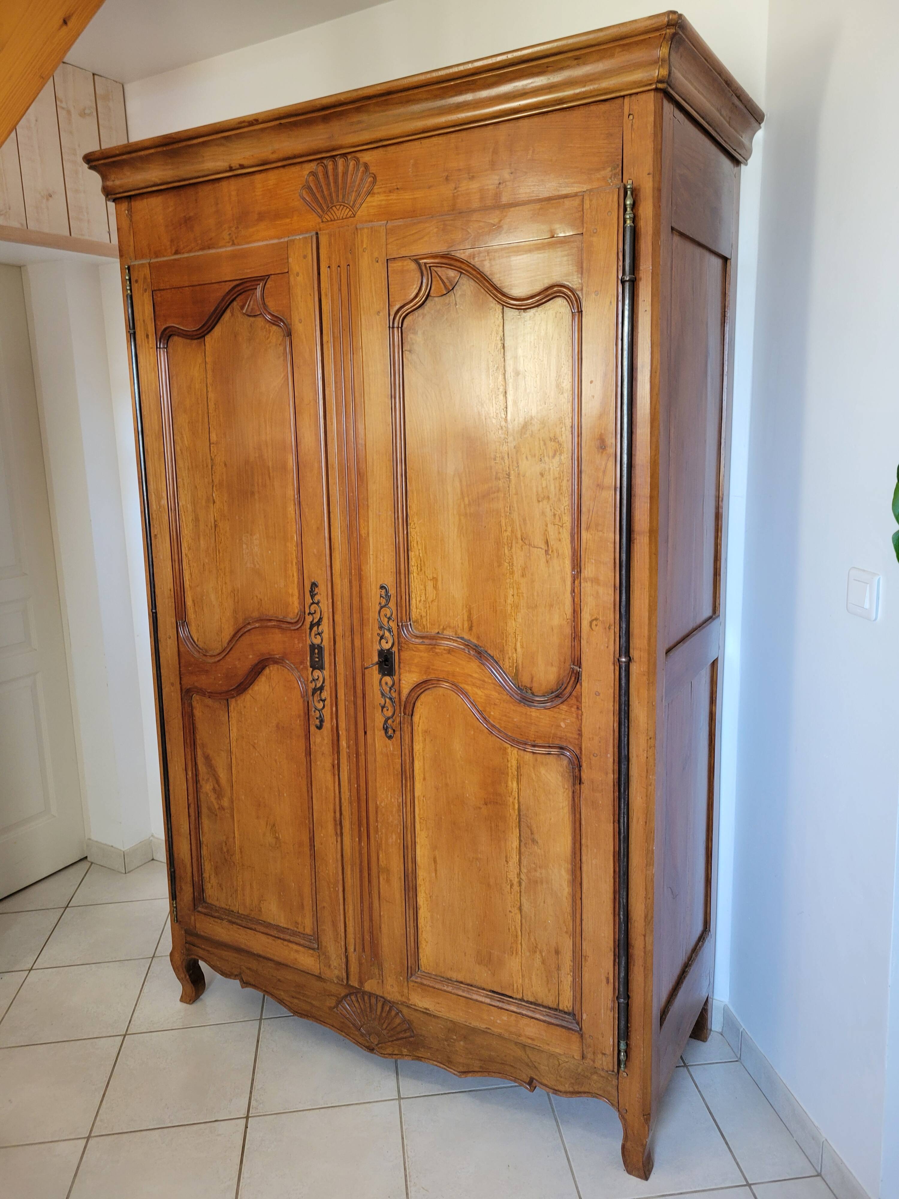 Antique solid cherry wood wardrobe