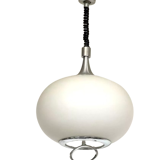 Large Scandinavian pendant light, up and down, opaline and chrome