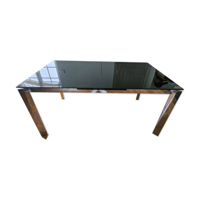 Table Extensible Design Italien En Verre Noir Et Pieds Chromés 1980