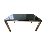 Italian Design Extendable Table in Black Glass and Chrome Legs 1980