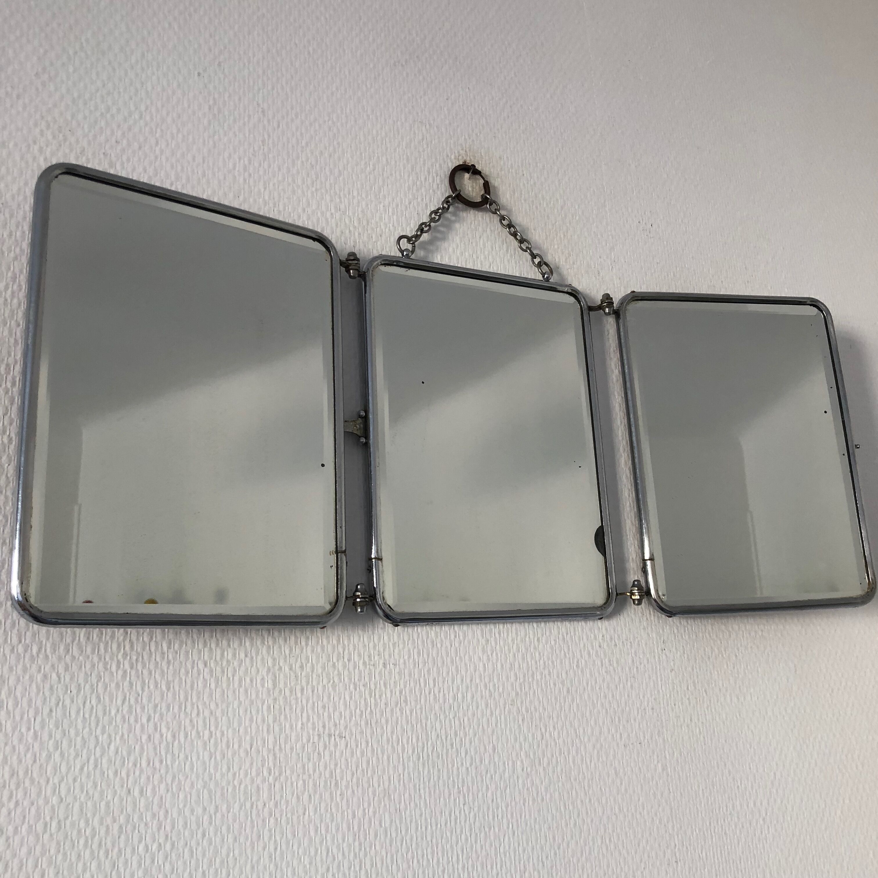 Mirror triptych barber strawberry 25 x 60 vintage 1930