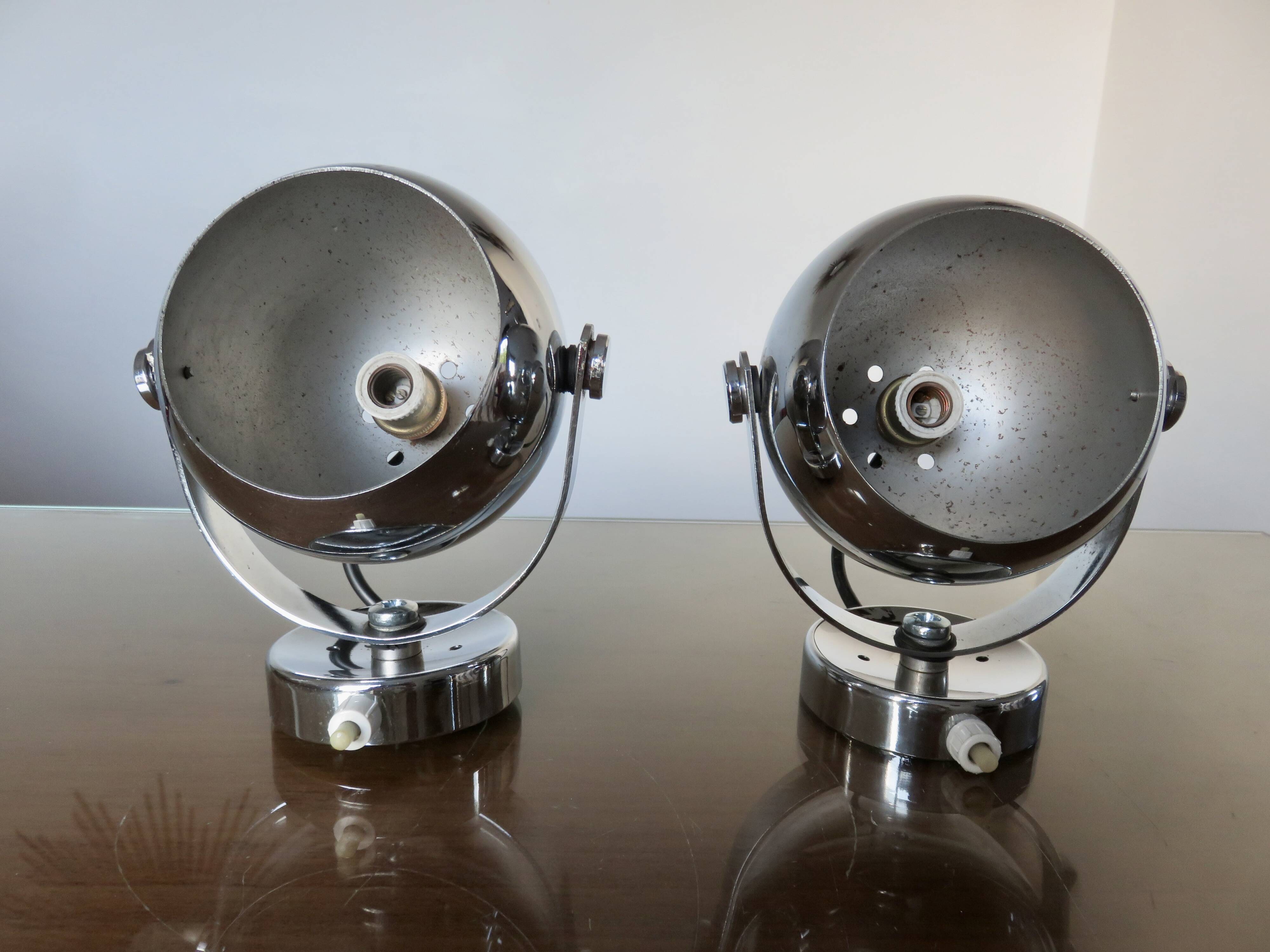Pair of chrome "eye ball" wall lights 1970