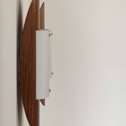 Pair of vintage wall lights in thermoformed wood and opaline glass, France, 1980.