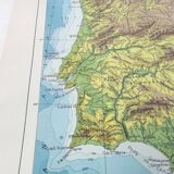 Spain and Portugal map in vintage colors 43x43cm from 1950