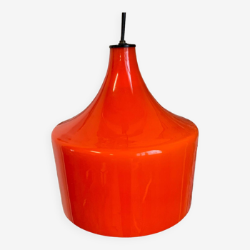 Suspension vintage en verre opalin orange, 1970s