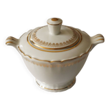 White porcelain sugar bowl/sugar pot with gilt trim, Evor France