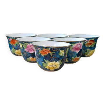 6 Chinese Jingdezhen floral porcelain tea cups, 1970s