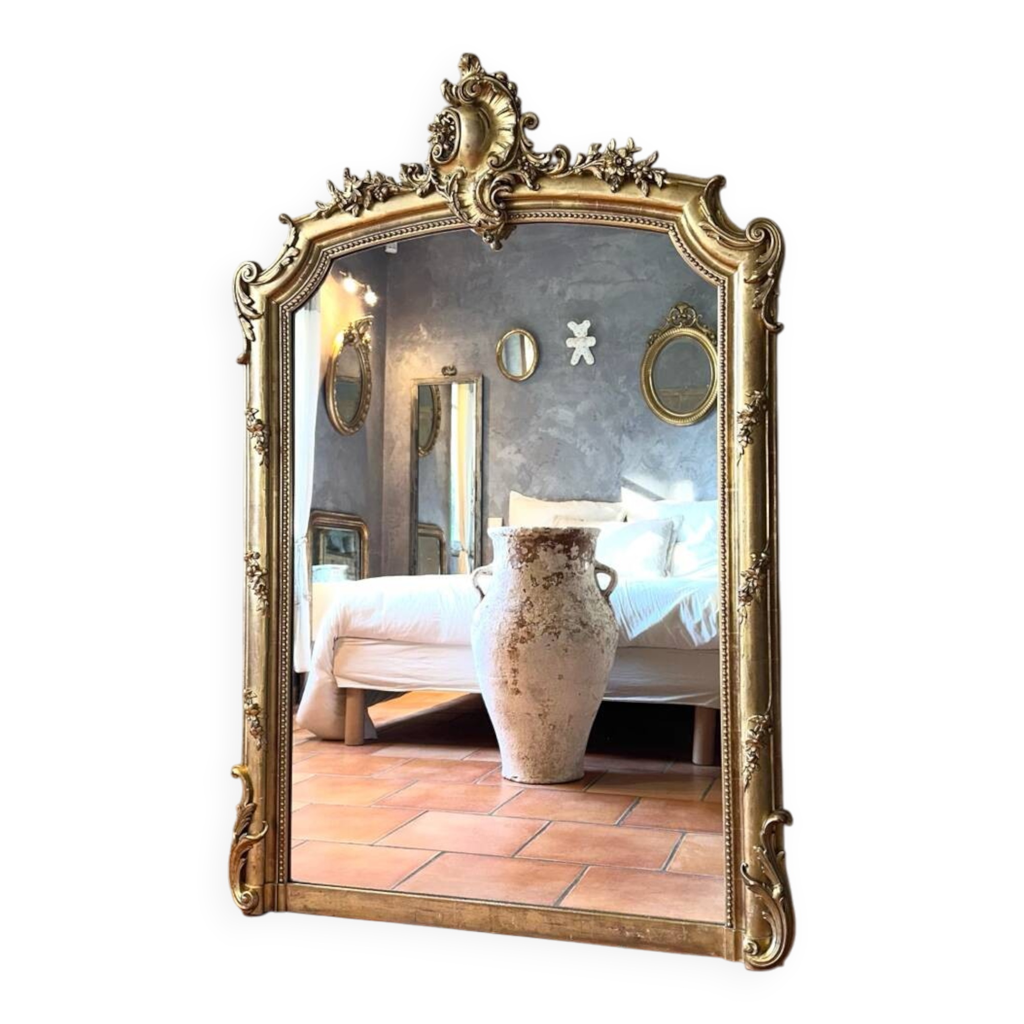 19th-century gilded pediment mirror
