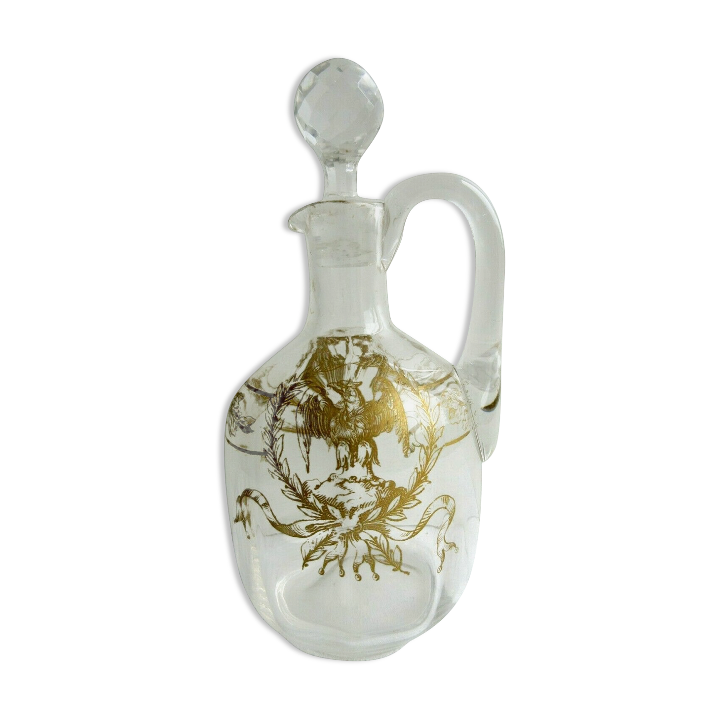 Carafe ewer colorless enamelled fine gold, Empire style: Eagle and louis XVI knot