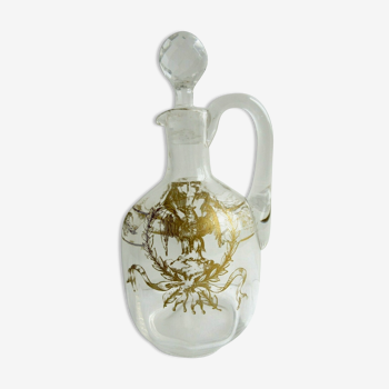 Carafe aiguière cristal incolore émaillé or fin, style Empire: Aigle et noeud Louis XVI
