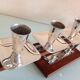 Five-head chandelier in teak and chrome metal Scandinavian style / vintage 60s-70s