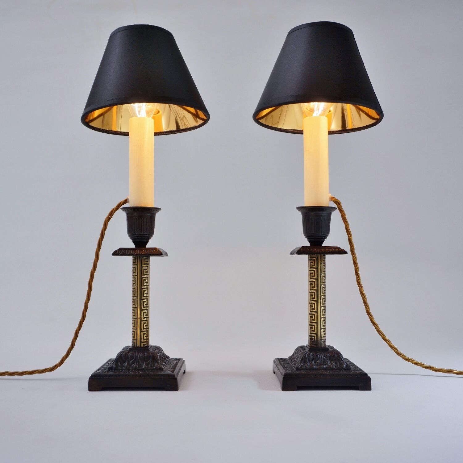 Pair antique candlestick table lamps 1890